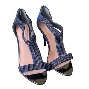 Glint Diva Blue Rhinestone Satin Stiletto Heels Size 7